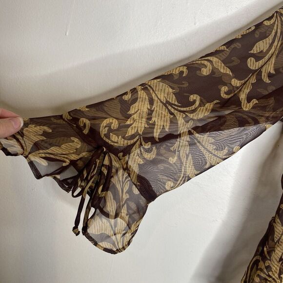 Miss Dorby Petite Brown Sheer Ruffle Blouse Top Size Medium Petite - Picture 3 of 12